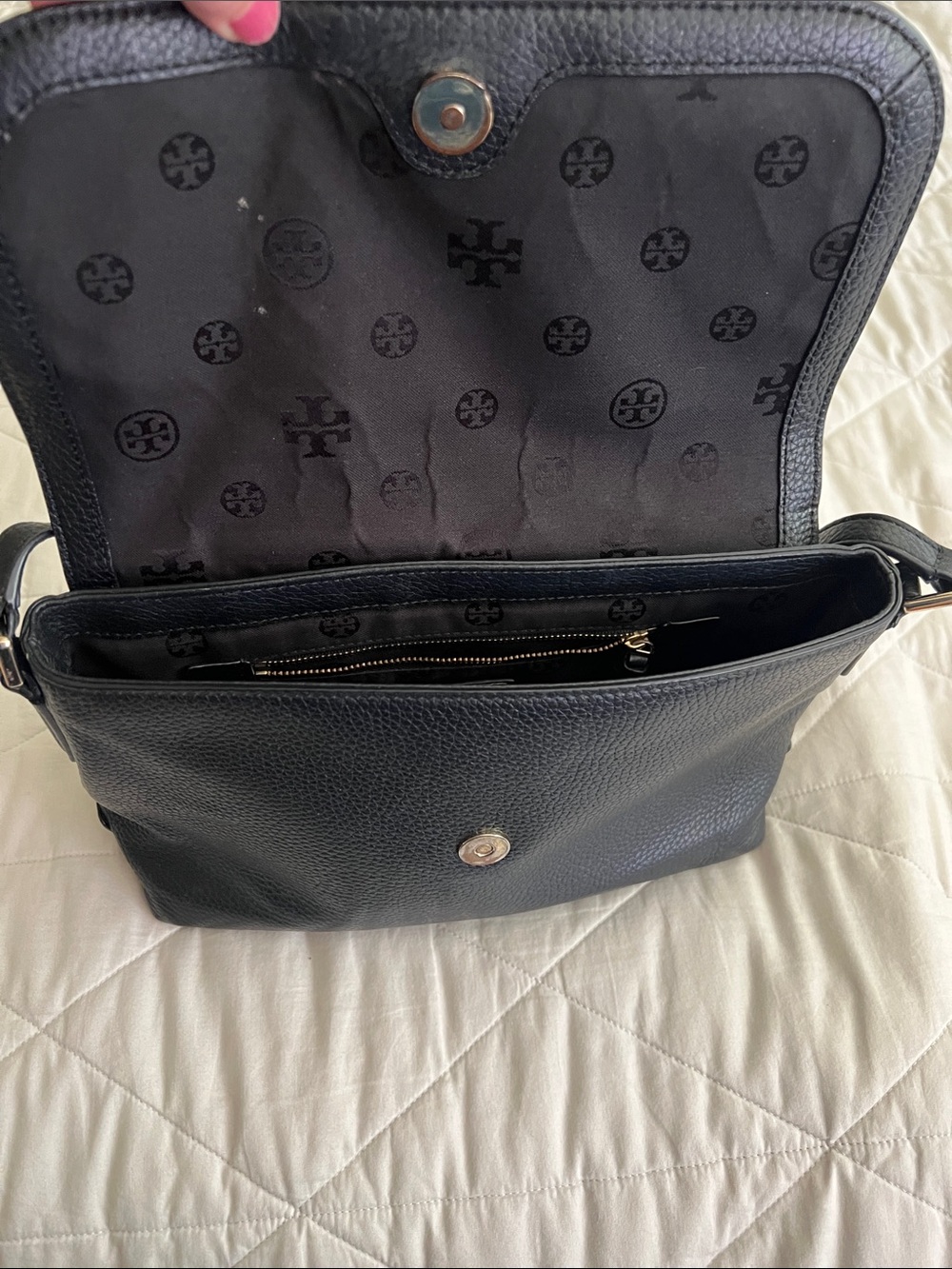 Tory Burch Thea Flap Crossbody Bag in Black with tassel - Picture 11 of 16